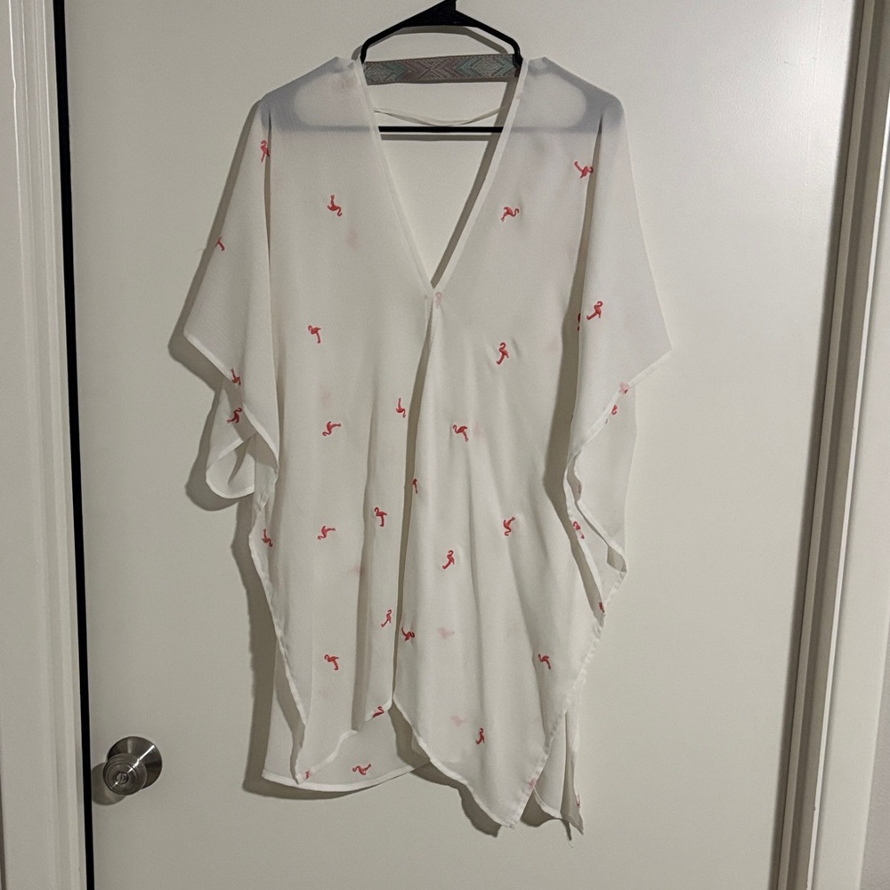 Xhilaration White Swim Cover-Up with Pink Accents